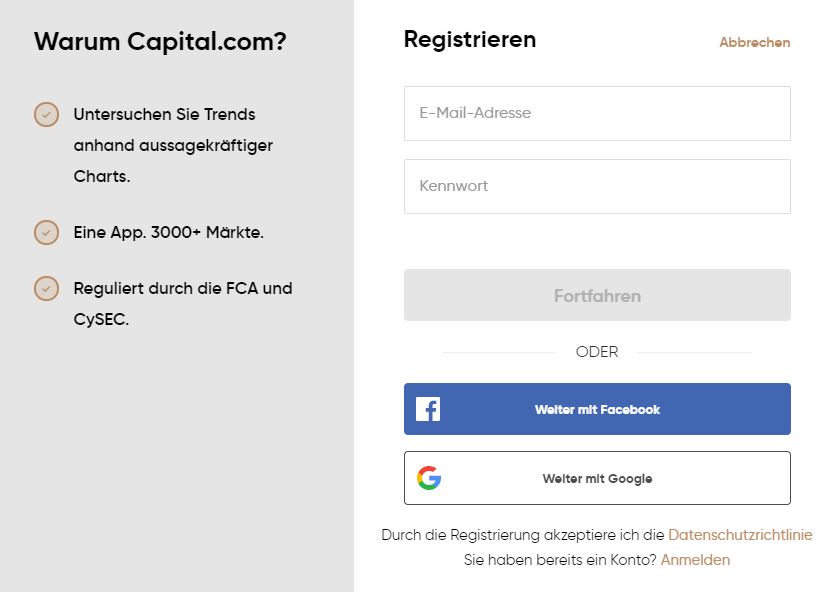 Capital.com Registrierung