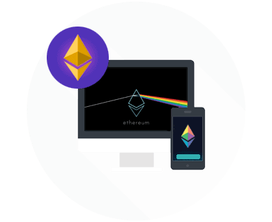 Ethereum Logo auf MAC- und Smartphone Bildschirm