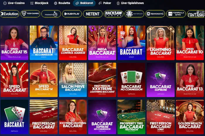Im Kripty Casino kannst du Baccarat spielen