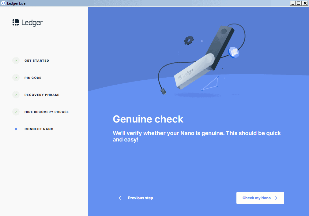 Überprüfung, ob der Ledger Nano S echt ist