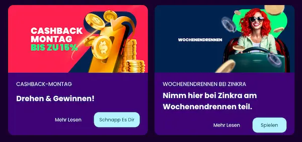 Zinkra Casino Bonus für Bestandskunden