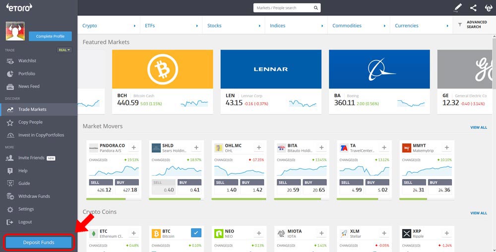 eToro GUI