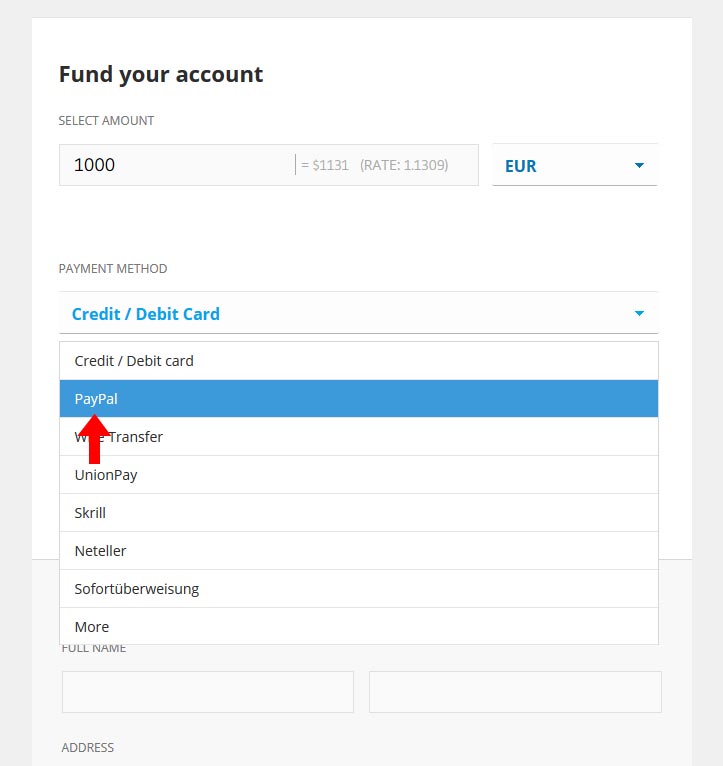 eToro-PayPal-Zahlungsmethode