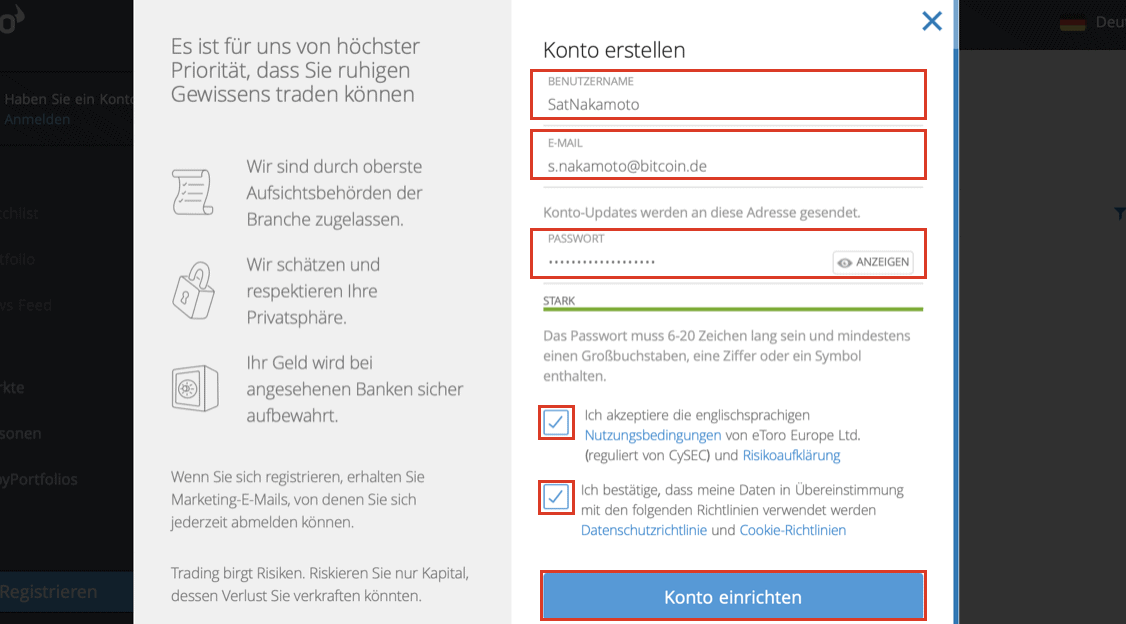 eToro Konto erstellen