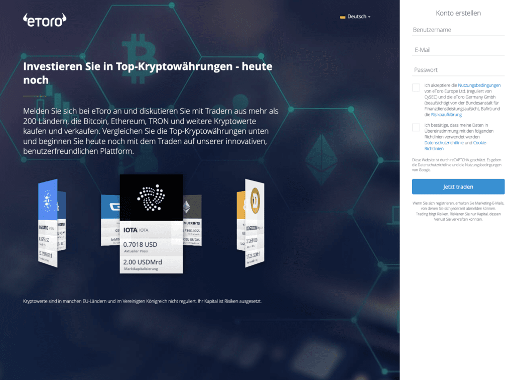 Etoro Kryptowährung kaufen mit PayPal Anmeldung