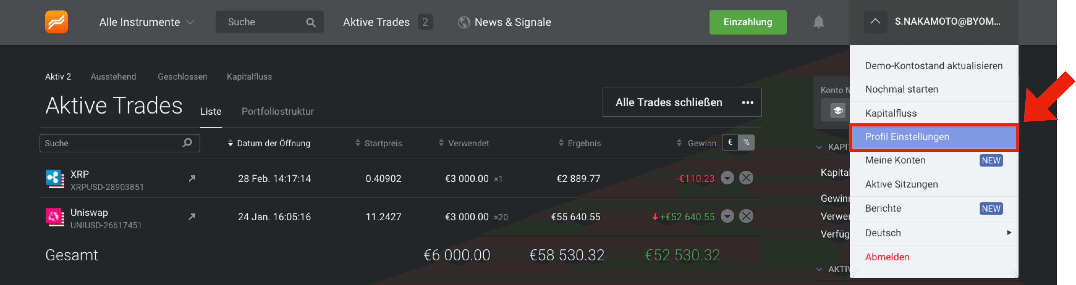 Libertex Account Einstellungen