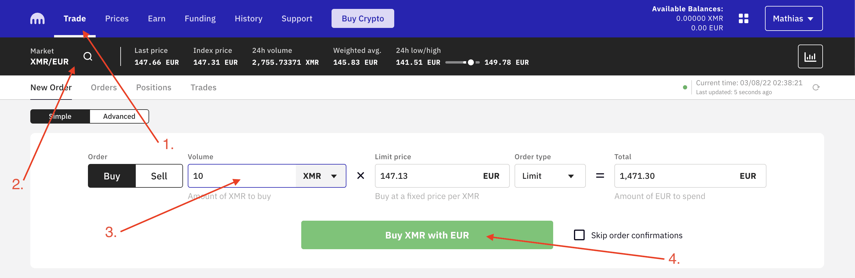 Kraken Monero kaufen Schritt 1 bis 4