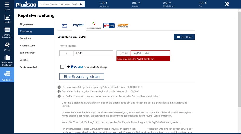Plus500 PayPal Einzahlung