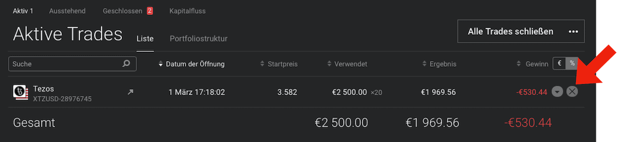 Tezos Position verwalten Libertex