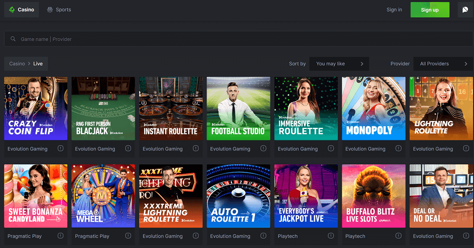 BC.Game Live Casinoangebot