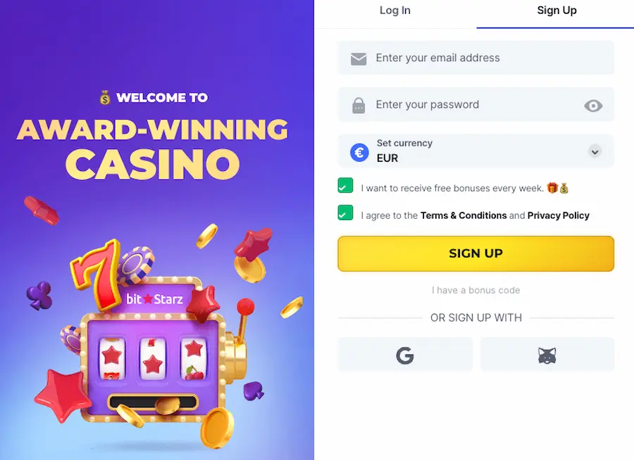 BitStarz Casino Registrierung schritt 1