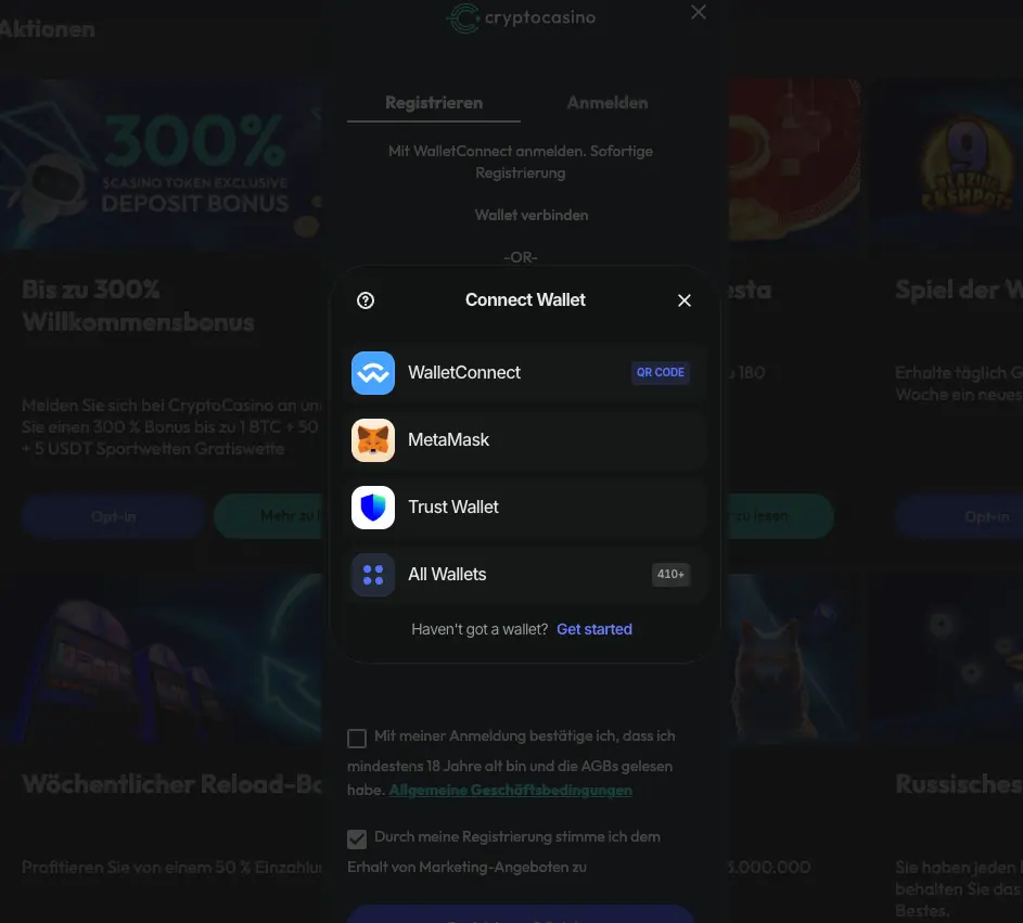 Cryptocasino mit wallets registieren