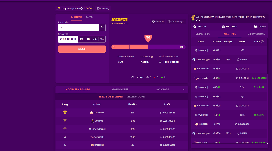 Dogecoin Würfelspiele bei Trustdice