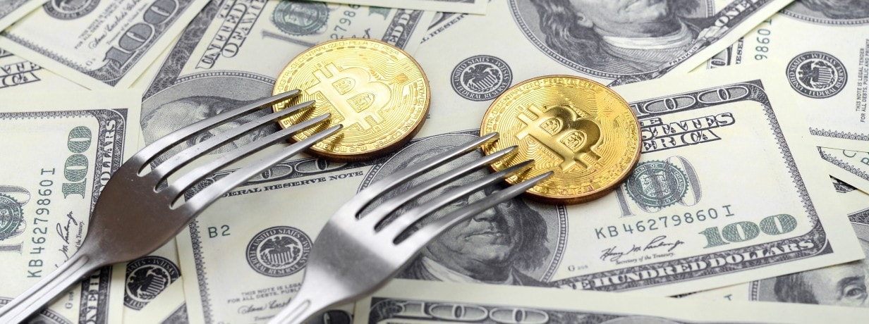 bitcoin-getting-new-hard-fork-change-physical-golden-crytocurrency-coin-under-the-fork-on-the-dollars