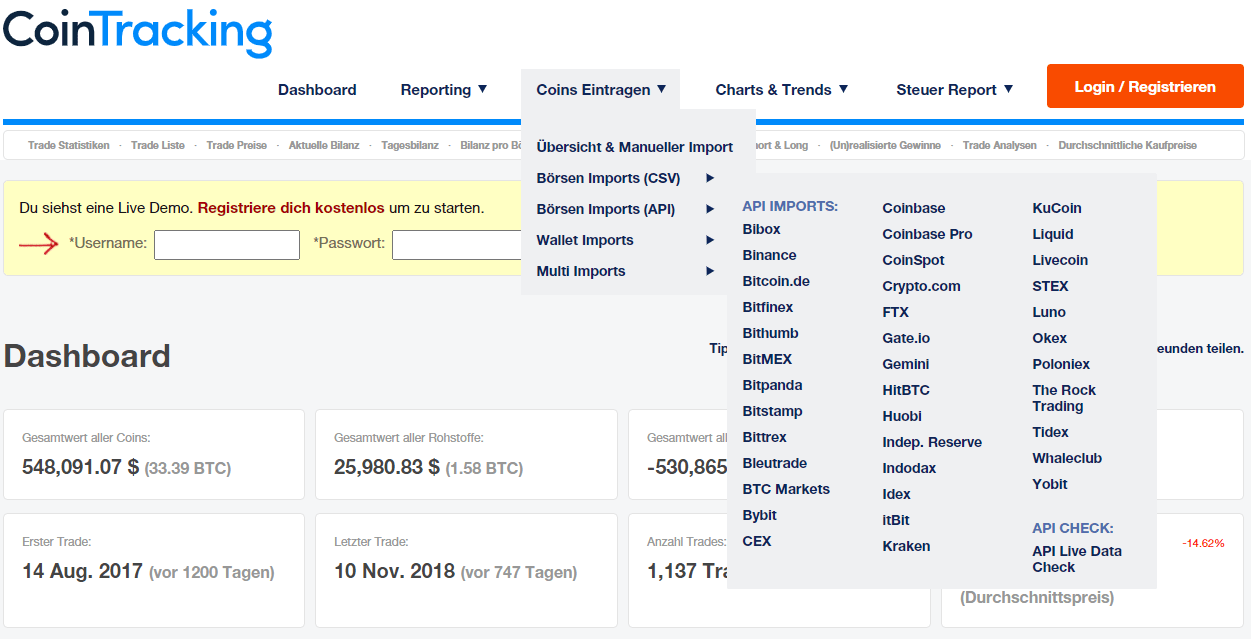 cointracking API import