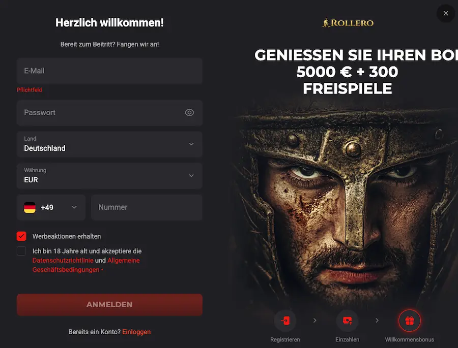 rollero casino login